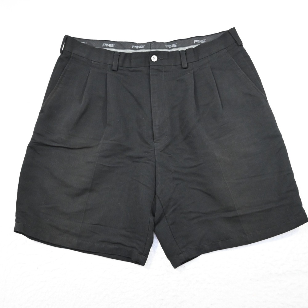 PING Golf Shorts Black Performance Rayon Pleated Mens‎ Size 38 x 9"